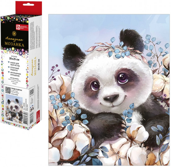 Мозаика алмазная без подрамника «Панда в цветах»