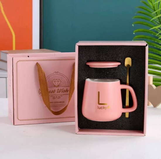 Кружка с крышкой и ложкой в подарочной упаковке
