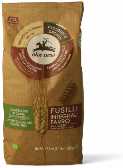 Фусилли органические итальянские макароны из цельнозерновой пшеничной полбы