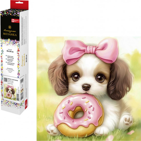 Мозаика алмазная «Щенок с пончиком»