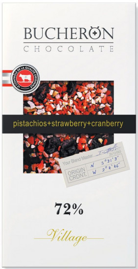 Шоколад горький с клюквой, клубникой и фисташками