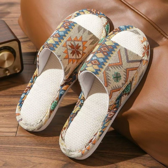 Домашние открытые тапочки с льняным верхом и противоскользящей подошвой