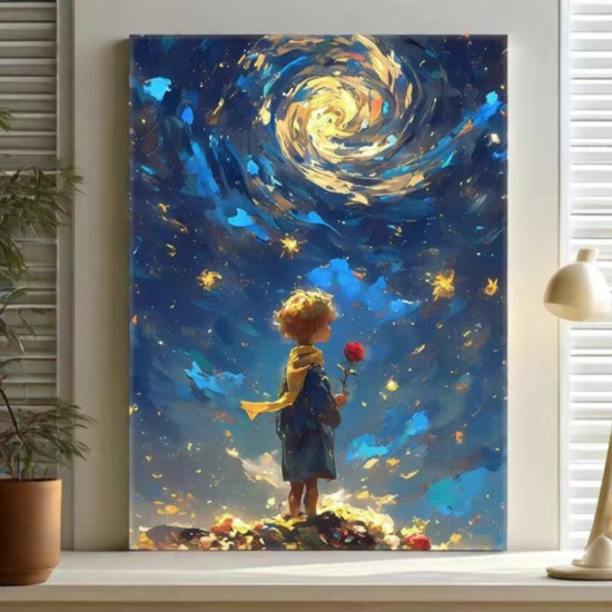 Картина по номерам на холсте «Маленький принц под звёздным небом»