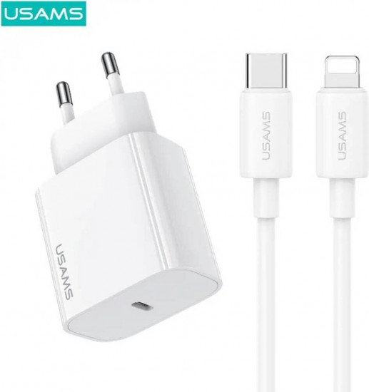 Комплект СЗУ Usams OYXLTZ02 20W Type-C порт + кабель Type-C-Lightning