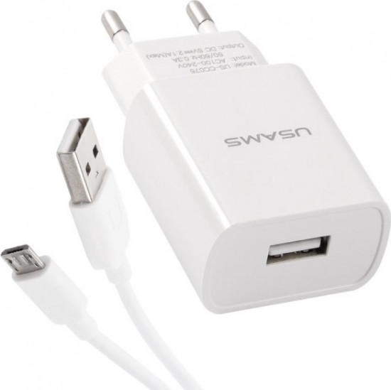 Комплект СЗУ Usams T21 2.1A 1xUSB порт + кабель MicroUSB