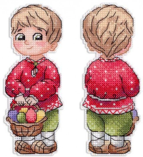 Набор для вышивания на пластиковой канве «Мальчик с пасхальной корзинкой»