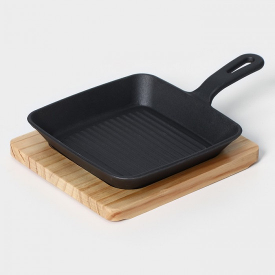Сковорода на деревянной подставке «Квадрат. Гриль»
