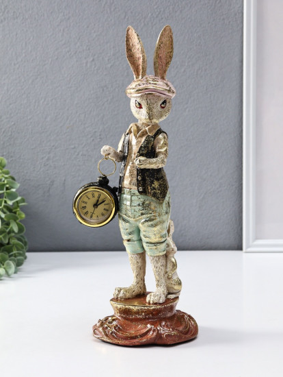Фигура с часами настольными «Зайчик в кепке с часами»