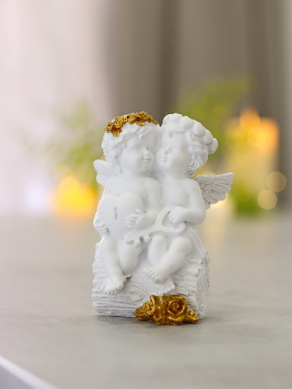 Фигурка «Белоснежные ангелочки на брёвнышке - сердце и ключик»