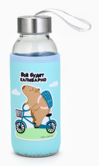 Бутылка для воды стеклянная в чехле «Капибарно»