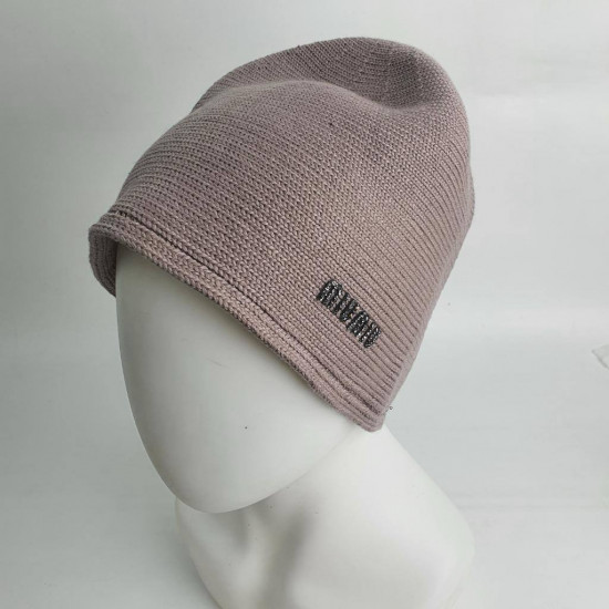Шапка-панама женская с надписью стразами. Одинарная вязка, без подклада