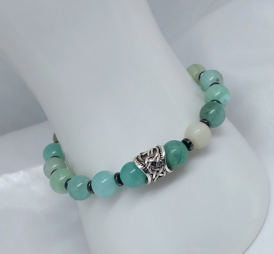 Браслет из натурального камня амазанит с гематитовыми бусинами