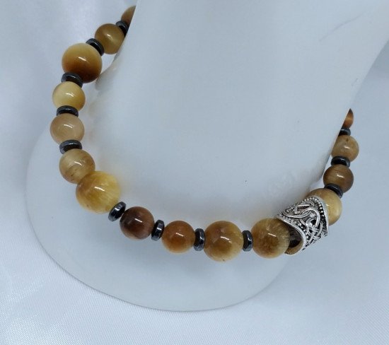 Браслет из натурального камня тигровый глаз с гематитом