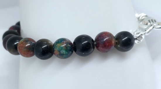 Браслет из натурального камня индийского агата и обсидиана