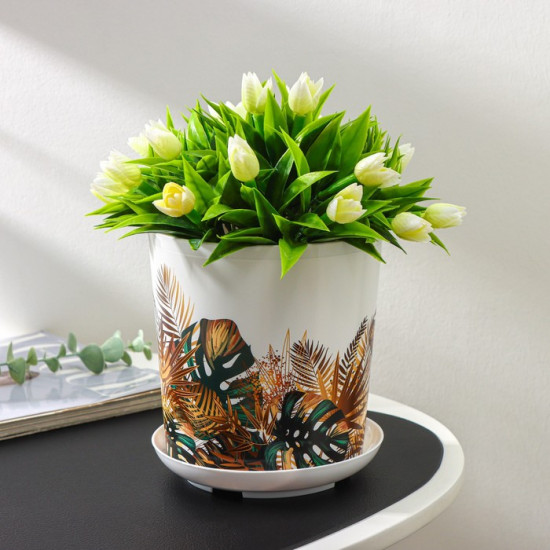 Горшок для цветов с поддоном «Голди. Листья»