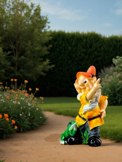 Садовая фигура из полистоуна «Гном с лягушкой»