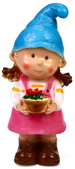 Садовая фигура из полистоуна «Девочка-гном с цветочком»