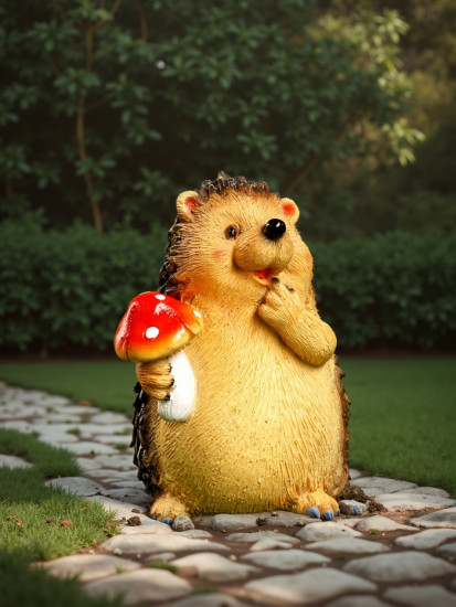 Садовая фигура из полистоуна «Ежик с мухомором»
