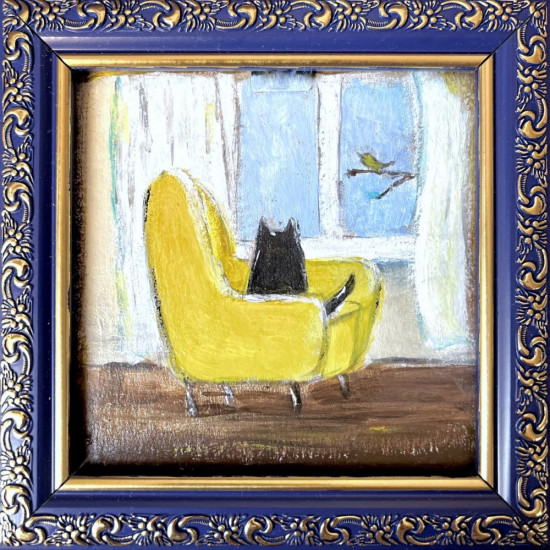 Миниатюрная картина «Котик на кресле»