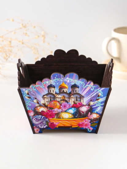 Подставка под кулич «Пасхальные яйца и храм»