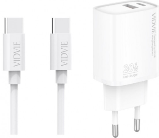 Комплект СЗУ Vidvie PLE278TT 20W Type-C порт с кабелем Type-C-Type-C