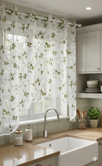 Тюль на зелёных люверсах