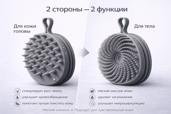 Силиконовая массажная мочалка для тела и кожи головы