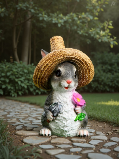 Фигура «Зайка в соломенной шляпе с цветочком»