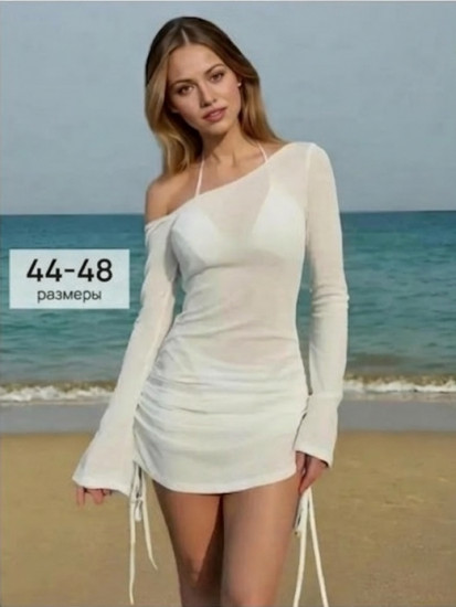 Туника пляжная мини на завязках с длинным рукавом