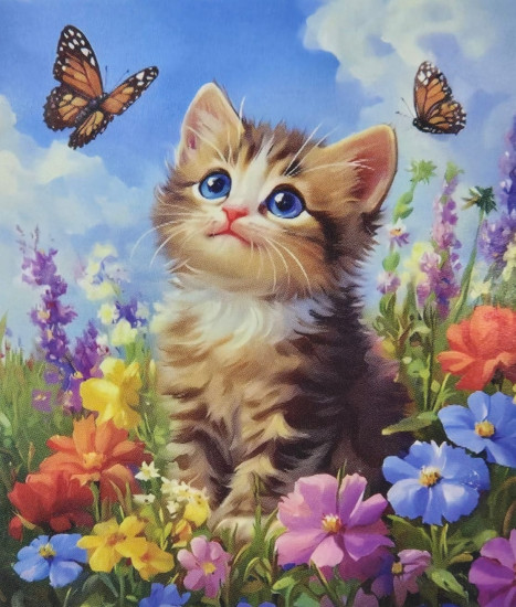 Алмазная мозаика «Котенок с бабочками»