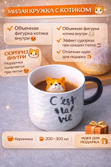Кружка с оранжевым котиком внутри