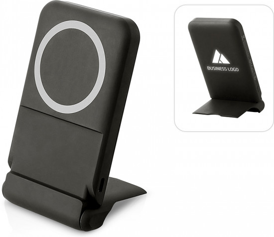 Внешний аккумулятор беспроводной с подсветкой лого и подставкой «Magflash»