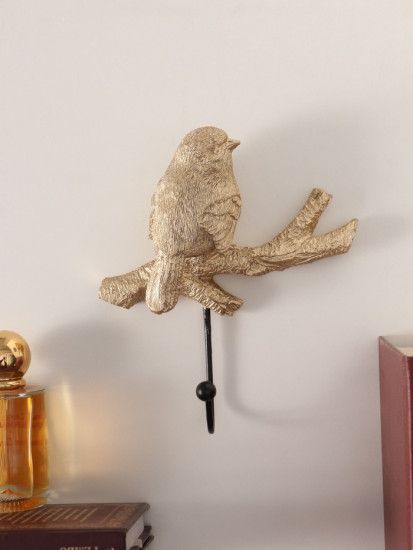Настенный крючок декоративный «Золотая птичка на ветке»