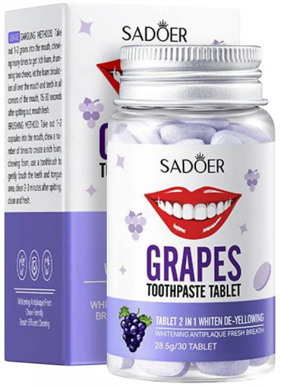 Таблетированная отбеливающая зубная паста со вкусом винограда