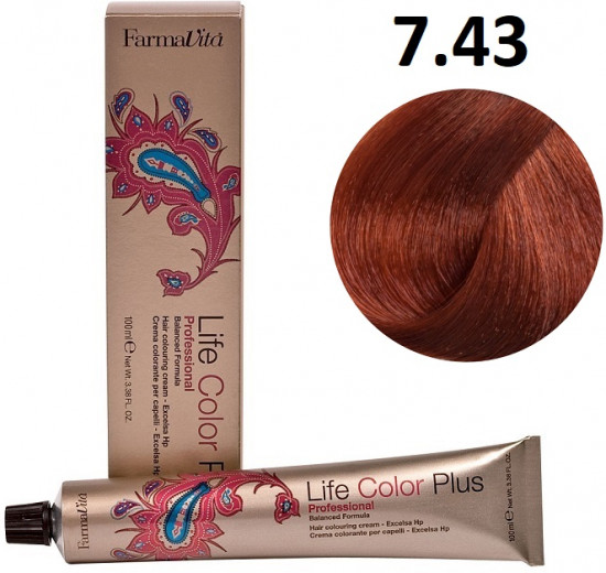 Краситель для волос «Life Color Plus», оттенок 7.43 блондин золотисто-медный