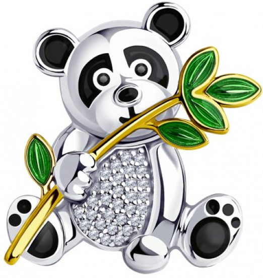 Брошь из серебра с эмалью и фианитами