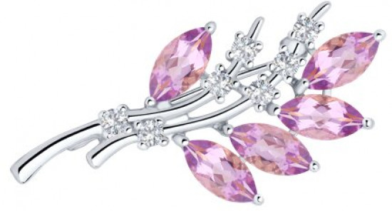 Брошь из серебра с аметистами и фианитами