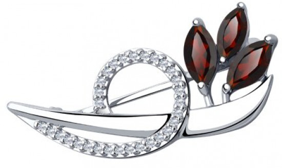 Брошь из серебра с гранатами и фианитами
