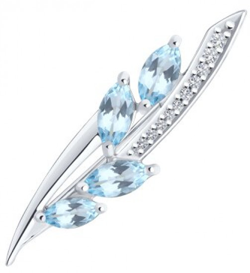 Брошь из серебра с топазами и фианитами