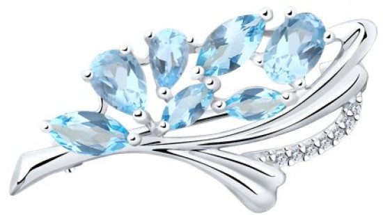 Брошь из серебра с топазами и фианитами