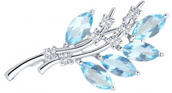 Брошь из серебра с топазами и фианитами