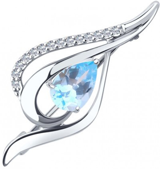 Брошь из серебра с топазом и фианитами