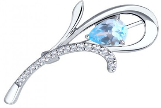 Брошь из серебра с топазом и фианитами