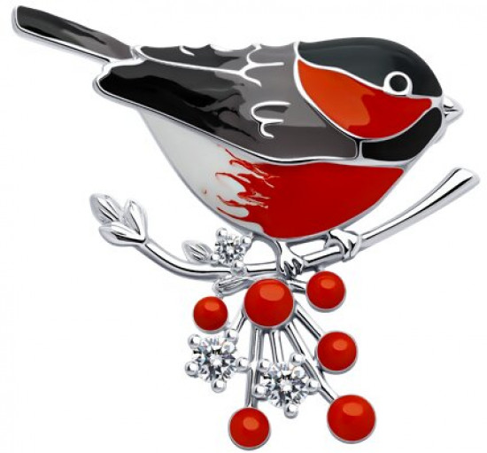 Брошь из серебра с фианитами и эмалью