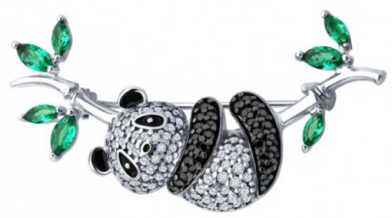 Брошь из серебра с фианитами и эмалью