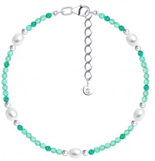 Браслет из серебра с агатом и жемчугом