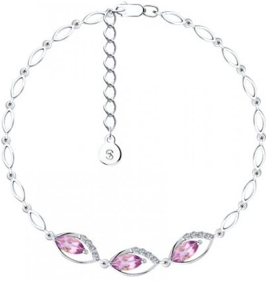 Браслет из серебра с аметистами и фианитами