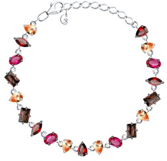 Браслет из серебра с корундами и фианитами