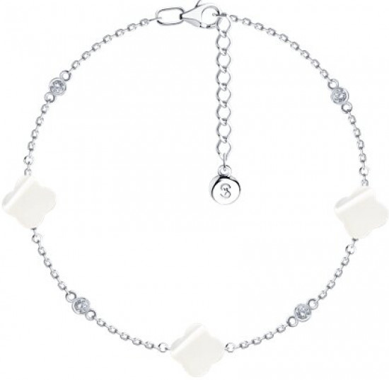 Браслет из серебра с перламутром и фианитами