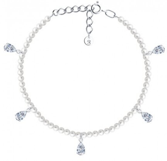 Браслет из серебра с синтетическим жемчугом и фианитами